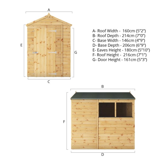 Mercia 7 x 5ft Wooden Shiplap Apex Shed