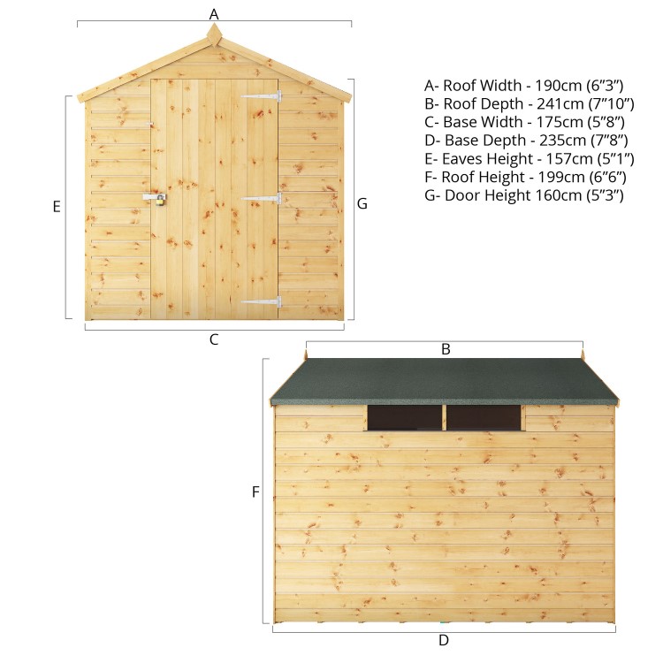 Mercia 8 x 6ft Wooden Shiplap Security Apex Shed