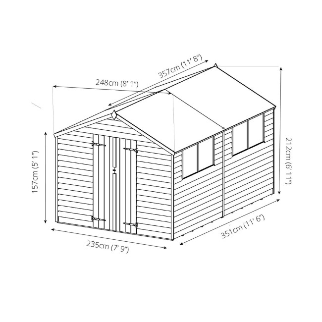 Mercia 12 x 8ft Wooden Overlap Apex Shed