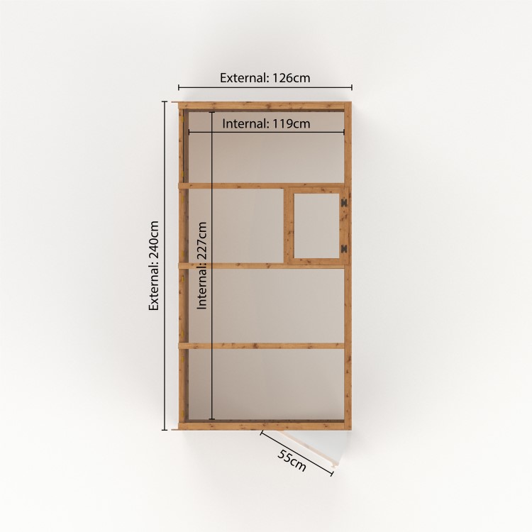 8 x 4ft Wooden Traditional Lean Too Greenhouse - Mercia 