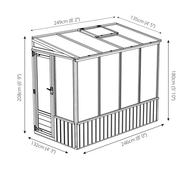 Mercia -  8 x 4ft Premium Lean To Greenhouse