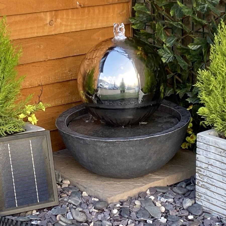 Sphere & Resin Base Solar Water Feature - Tranquility