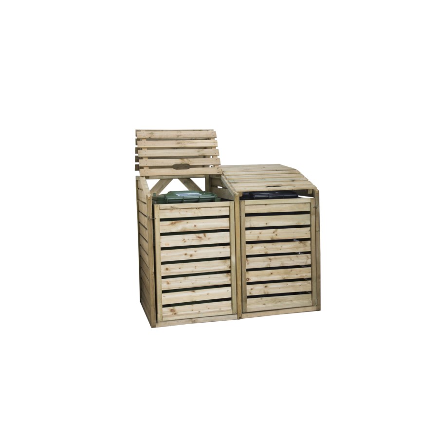 Forest Wooden Double Wheelie Bin Store - 4 x 4ft