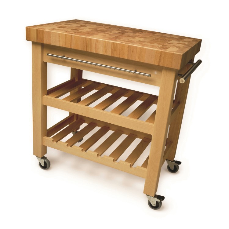 Wooden Kitchen Island with Butchers Block and Wheels