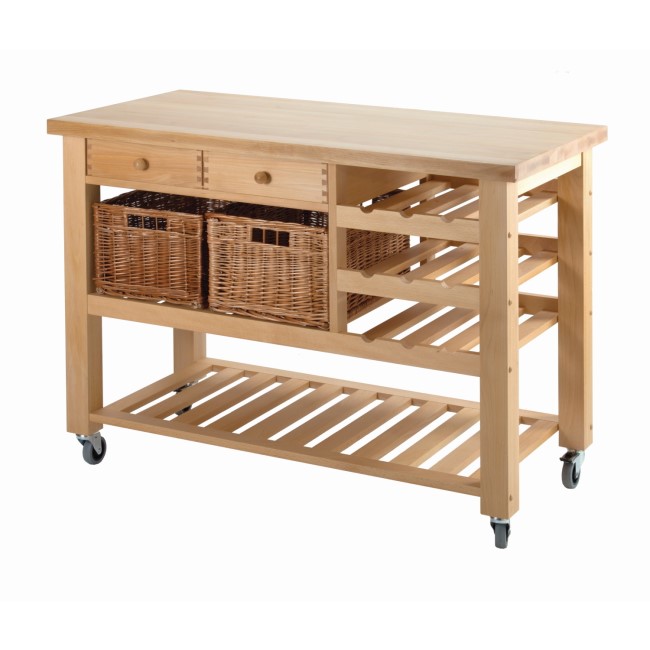 Wooden Kitchen Storage Trolley with Wine Rack - Lambourn