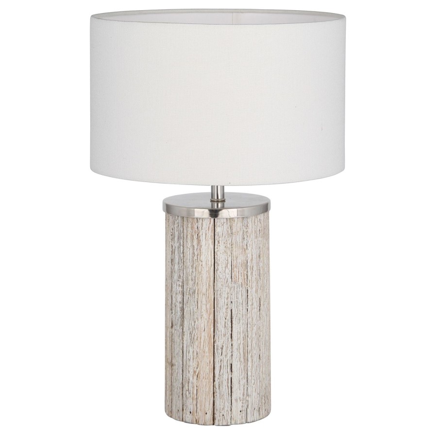 White Wash Wood Column Table Lamp - Haley