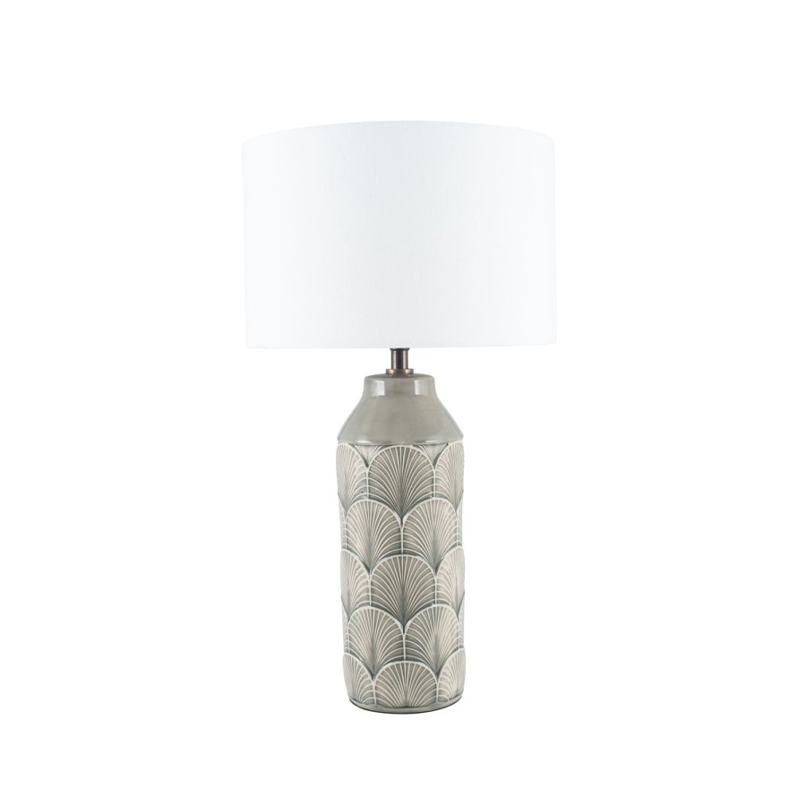 Embossed Grey Ceramic Table Lamp - Bethan