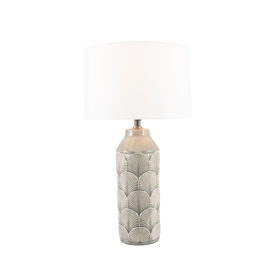 Embossed Grey Ceramic Table Lamp - Bethan
