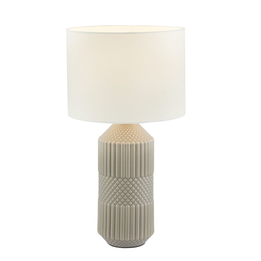 Grey Geo Textured Tall Ceramic Table Lamp - Meribel
