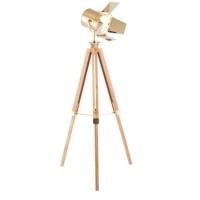 Wooden Tripod Floor Lamp with Gold Detailing - Hereford