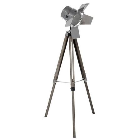 Grey Wash Wood Tripod Floor Lamp with Silver Detailing - Hereford