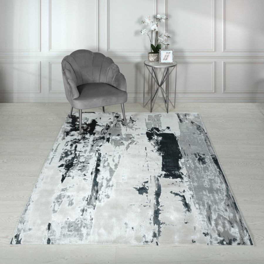 Black & Grey Rug with Marble Effect - 170 x 120 cm - Aurora