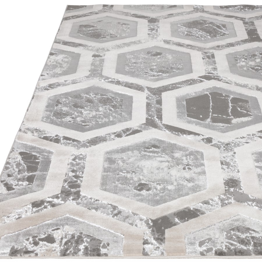 Silver Rug Rug with Hexagon Pattern - 120x170cm - Aurora