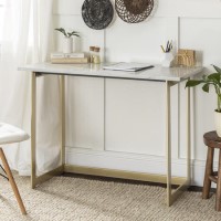 Foster Modern Faux Marble Computer Desk - White Marble / Gold