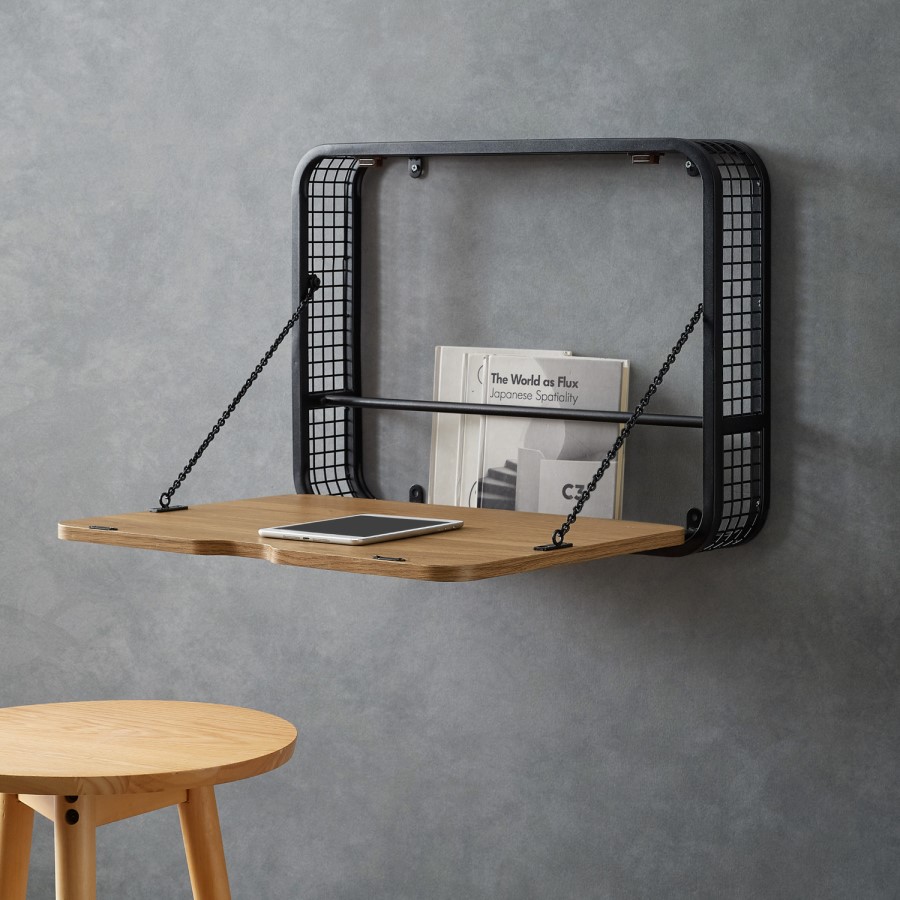 Foster Fluted Wall Mount Desk - English Oak