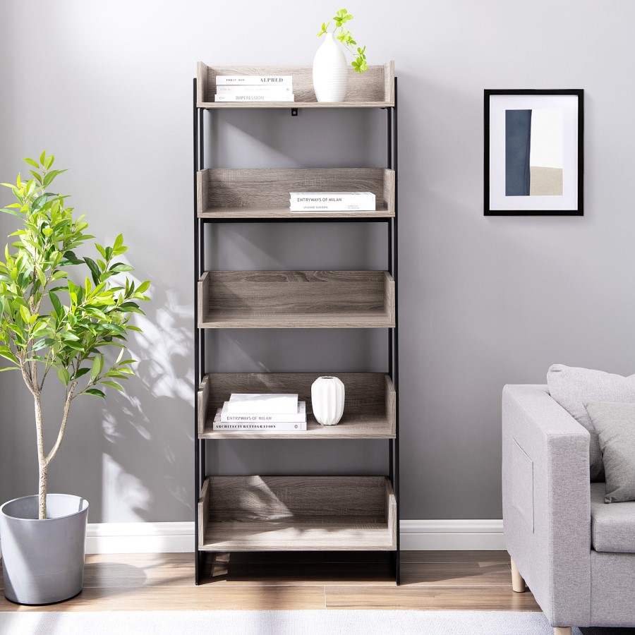 Foster Metal and Wood Bookcase in Driftwood