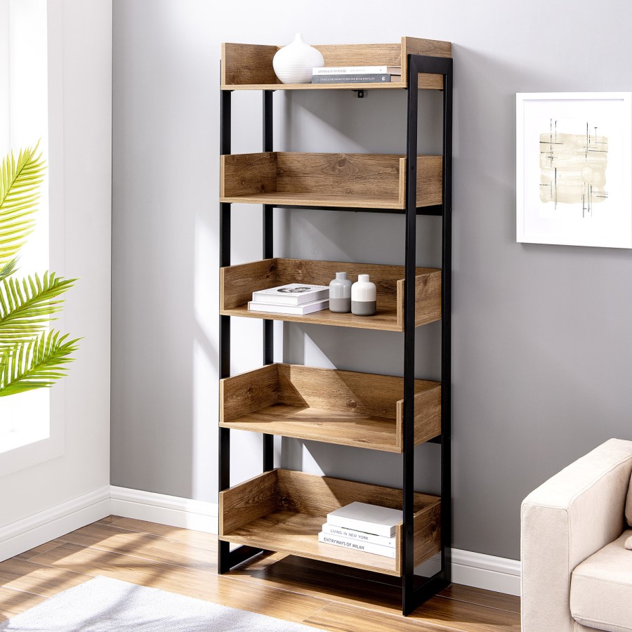 Foster Metal and Wood Bookcase in Barnwood