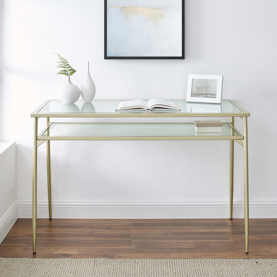 Foster Glass and Metal Desk in Gold