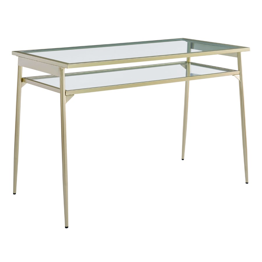 Foster Glass and Metal Desk in Gold