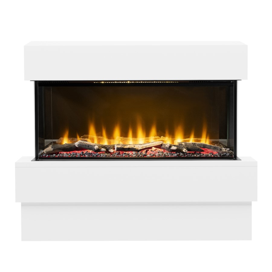 White Freestanding Log Effect Electric Fireplace Suite - Be Modern Avant
