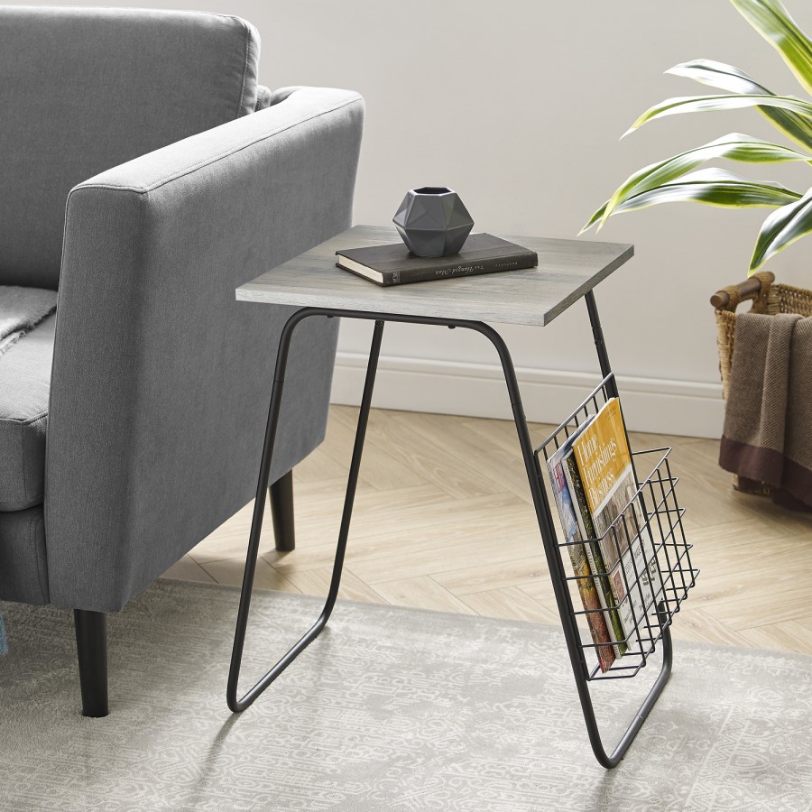Grey Wash Side Table with Magazine Rack - Foster
