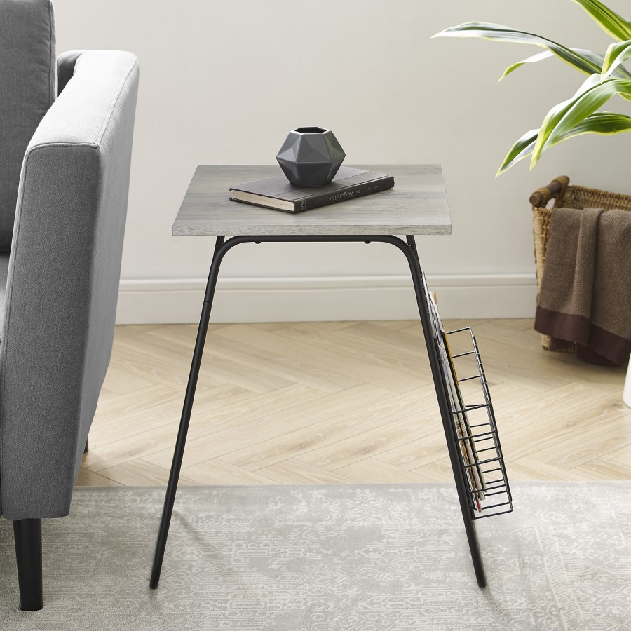 Grey Wash Side Table with Magazine Rack - Foster