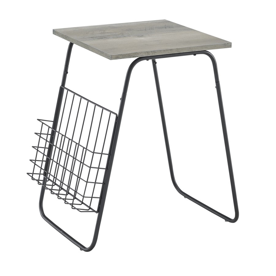 Grey Wash Side Table with Magazine Rack - Foster