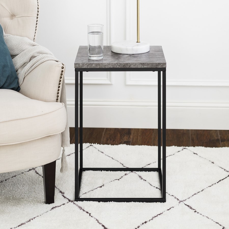 Dark Concrete Side Table with Black Legs - Foster