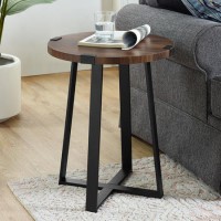 Round Walnut Side Table with Black Legs - Foster