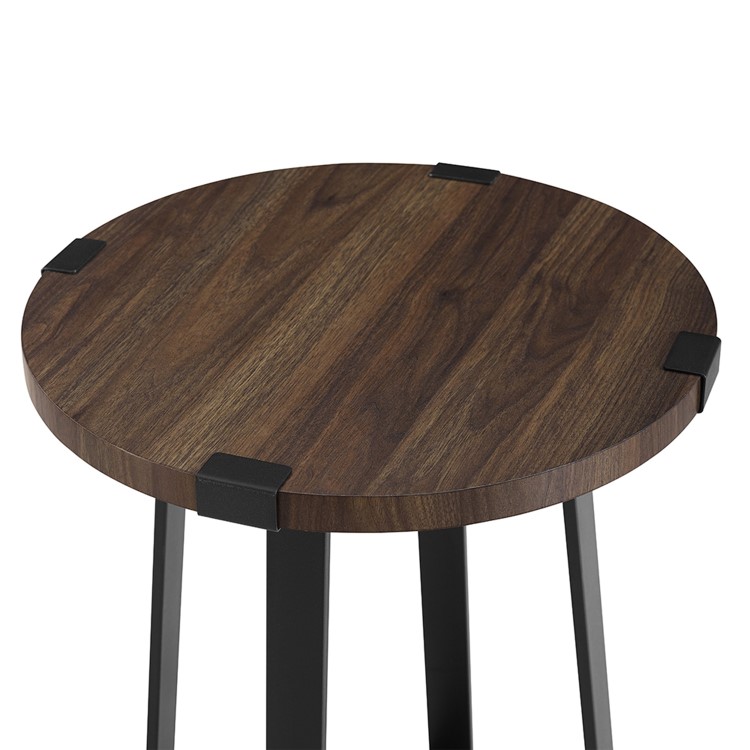 Round Walnut Side Table with Black Legs - Foster