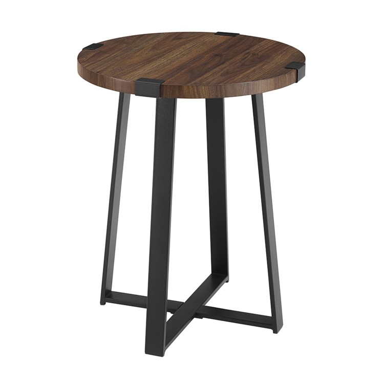 Round Walnut Side Table with Black Legs - Foster