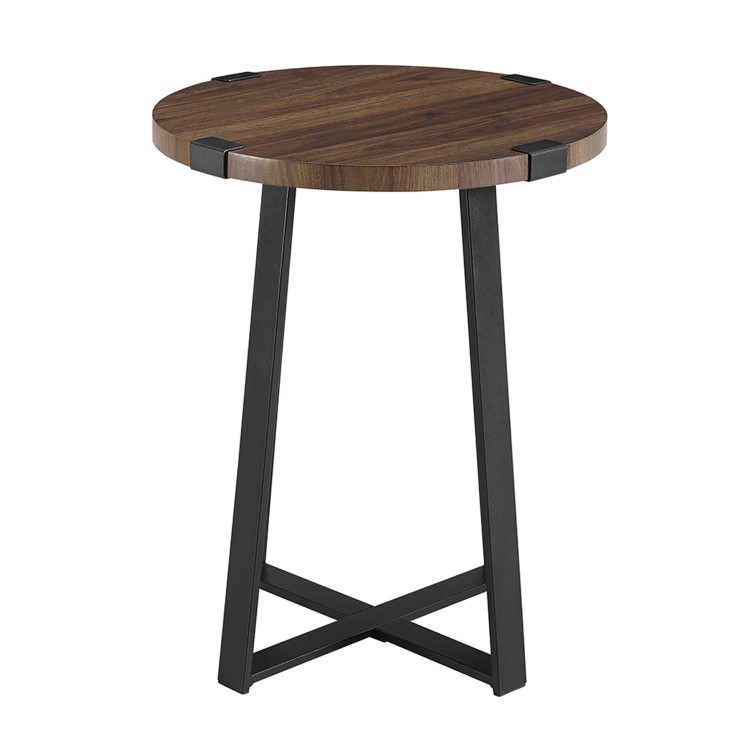 Round Walnut Side Table with Black Legs - Foster