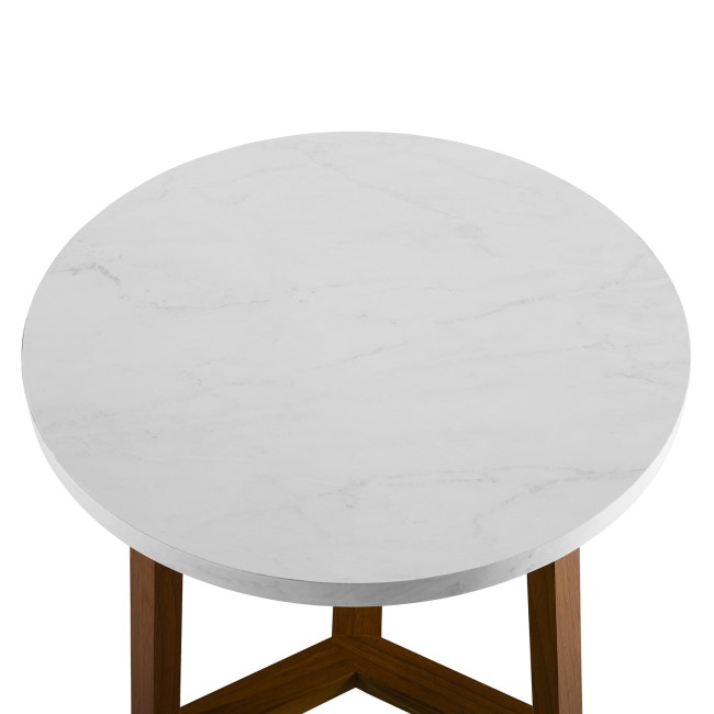 Round White Marble Side Table with Wood Legs - Foster