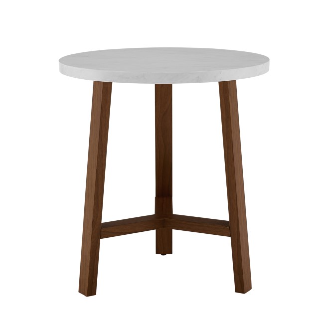 Round White Marble Side Table with Wood Legs - Foster