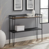 Small Black Metal and Oak Console Table with Shelf - Foster