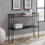 Small Black Metal and Oak Console Table with Shelf - Foster