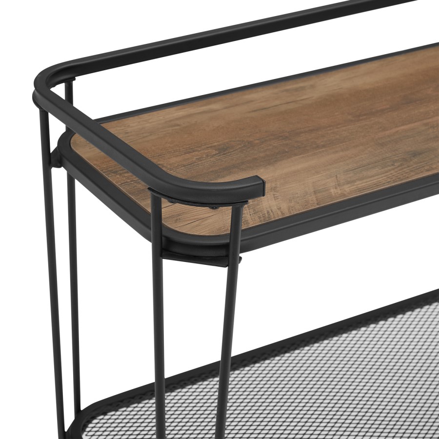 Small Black Metal and Oak Console Table with Shelf - Foster