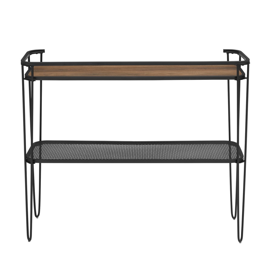 Small Black Metal and Oak Console Table with Shelf - Foster