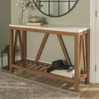 Walnut and Marble Console Table with Storage - Foster