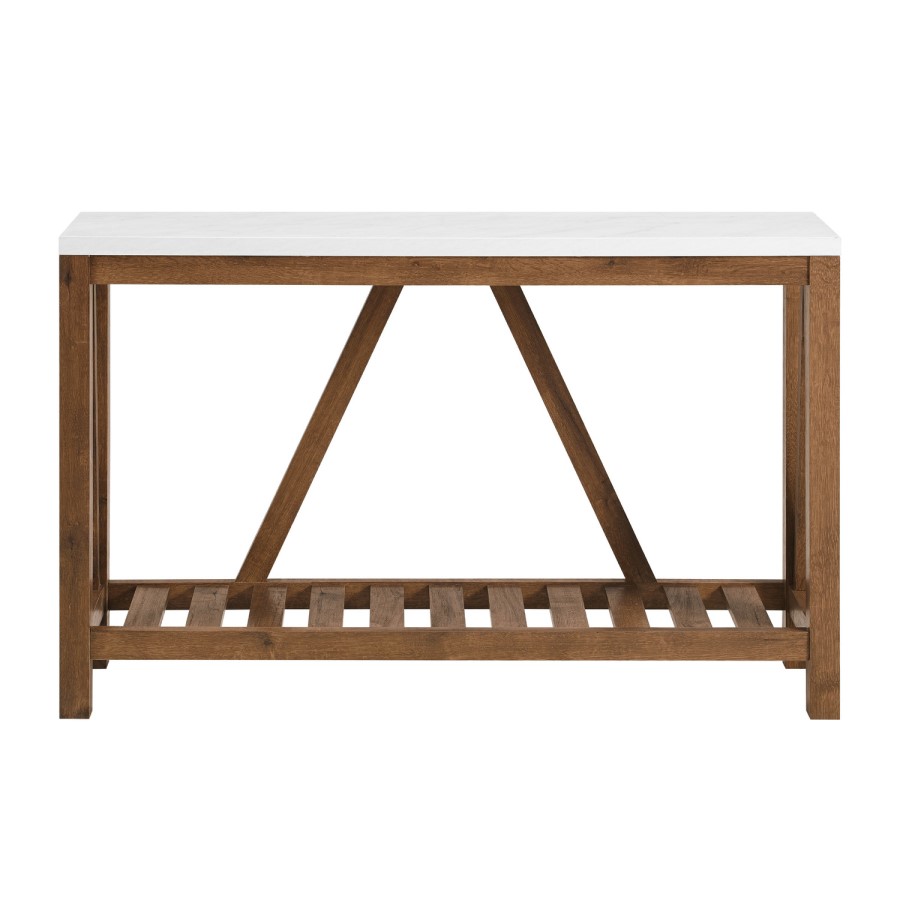 Walnut and Marble Console Table with Storage - Foster