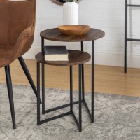Round Walnut Nest of 2 Side Tables with Black Legs - Foster