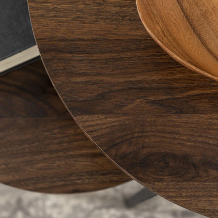 Round Walnut Nest of 2 Side Tables with Black Legs - Foster