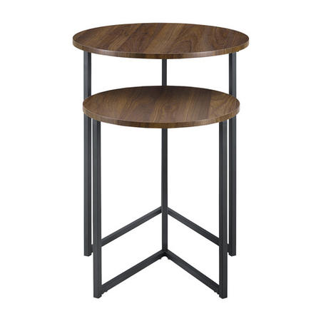 Round Walnut Nest of 2 Side Tables with Black Legs - Foster