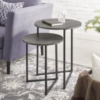 Round Grey Nest of 2 Side Tables with Black Legs - Foster