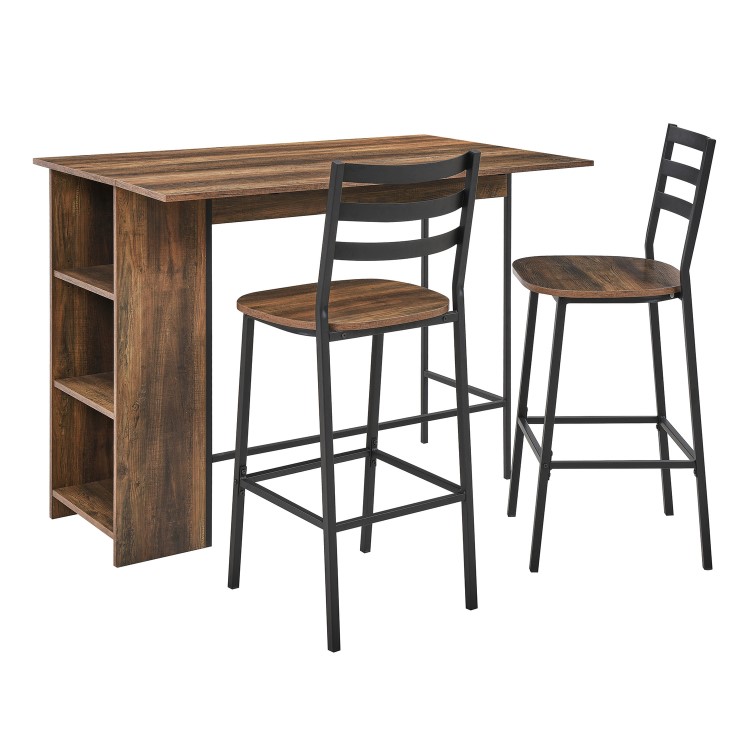 Oak Drop Leaf Bar Table with 2 Black Stools - Foster