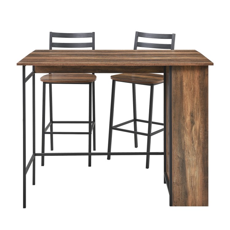 Oak Drop Leaf Bar Table with 2 Black Stools - Foster