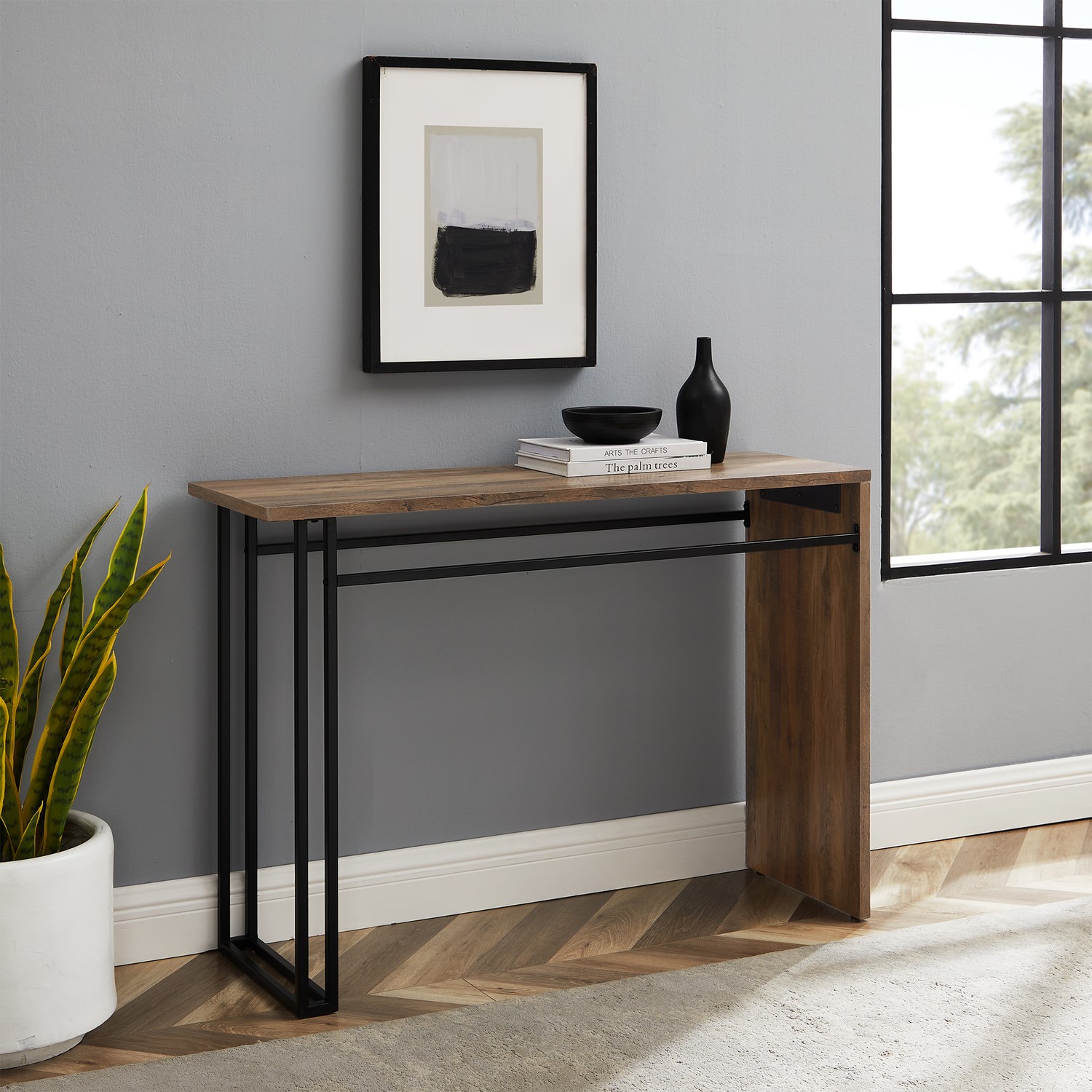 Walnut and Black Console Table - Foster - Furniture123