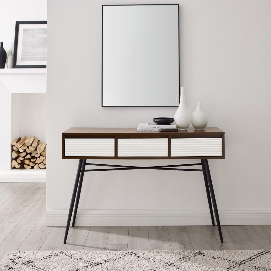 Walnut and White Console Table with Storage - Foster