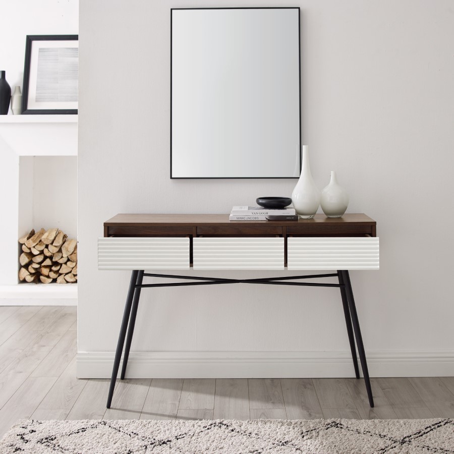 Walnut and White Console Table with Storage - Foster