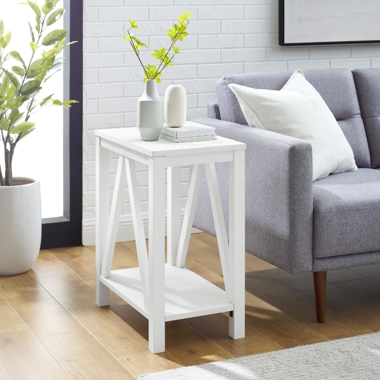 White Rectangle Side Table - Foster